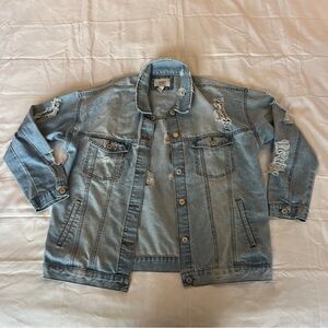 Forever 21 ripped and slightly cropped denim/jean jacket. size large